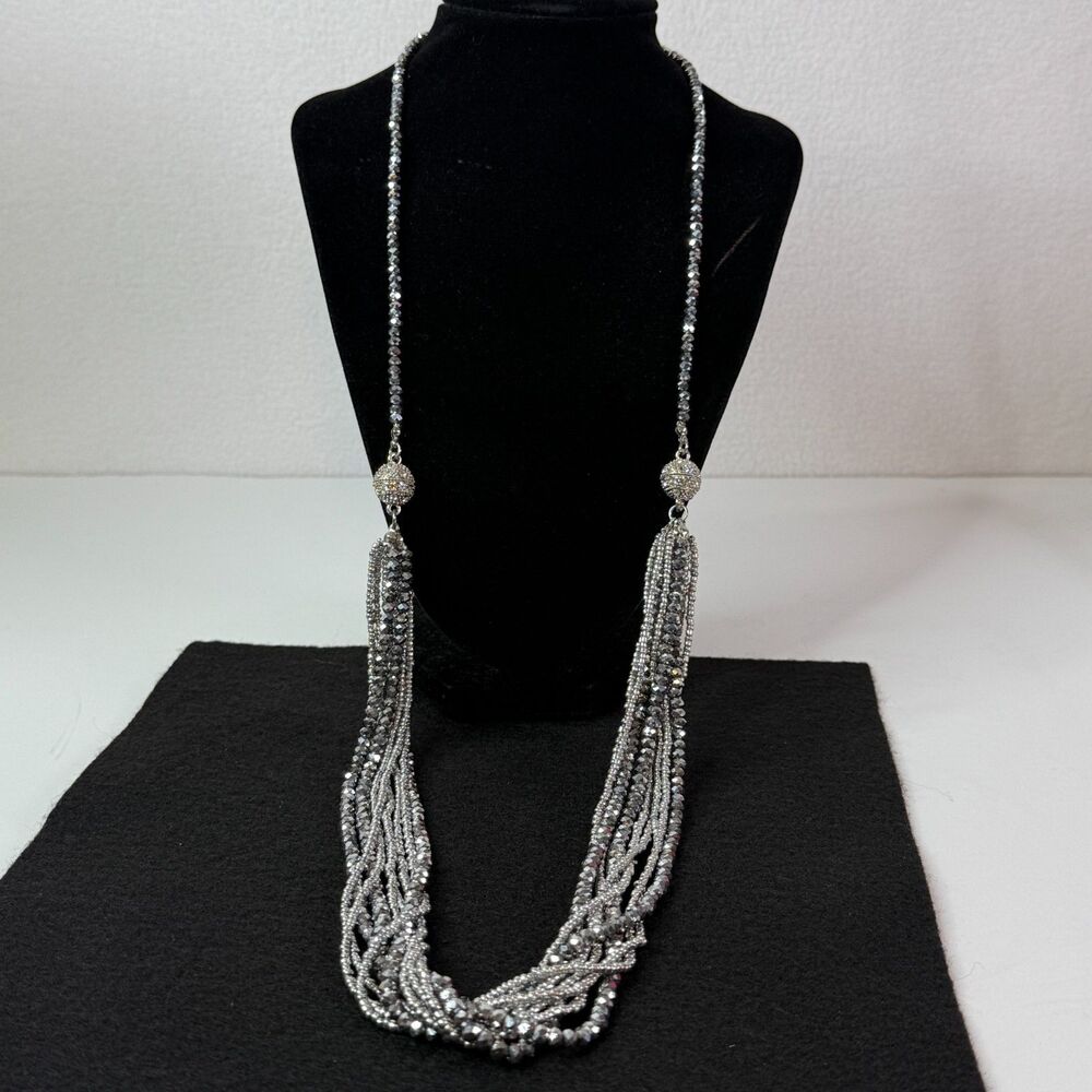 Silver Beaded Multi-Strand Necklace